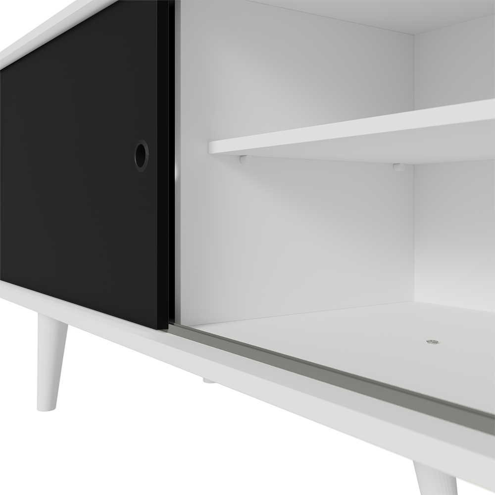Rack para TV hasta 80 pulgadas, 160cm de ancho, con patas, Blanco/Negro Torino