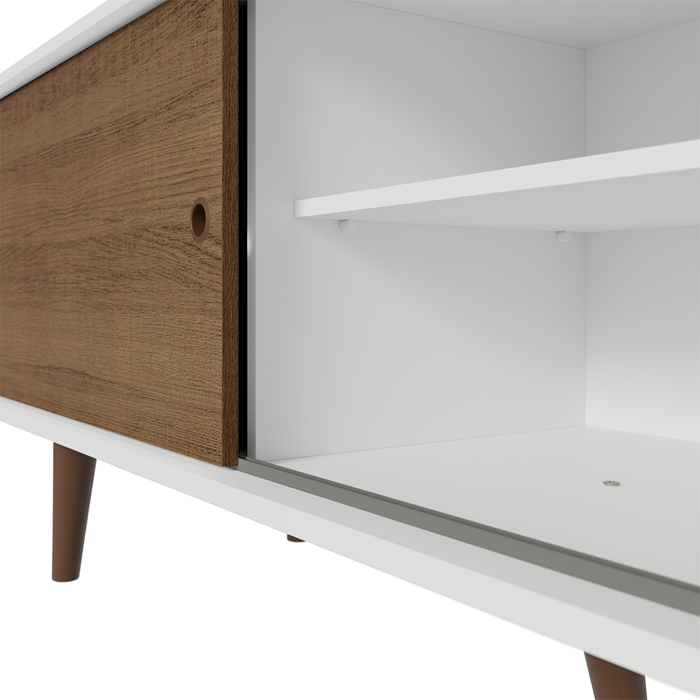 Rack para TV hasta 80 pulgadas, 160cm, Blanco, Patas Marrón, Torino