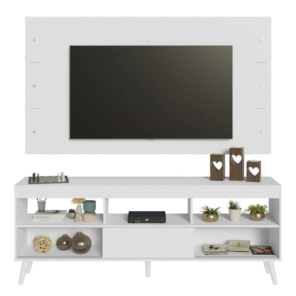 Rack con Panel para TV hasta 65 Pulgadas con Patas Blanco Detroit Madesa