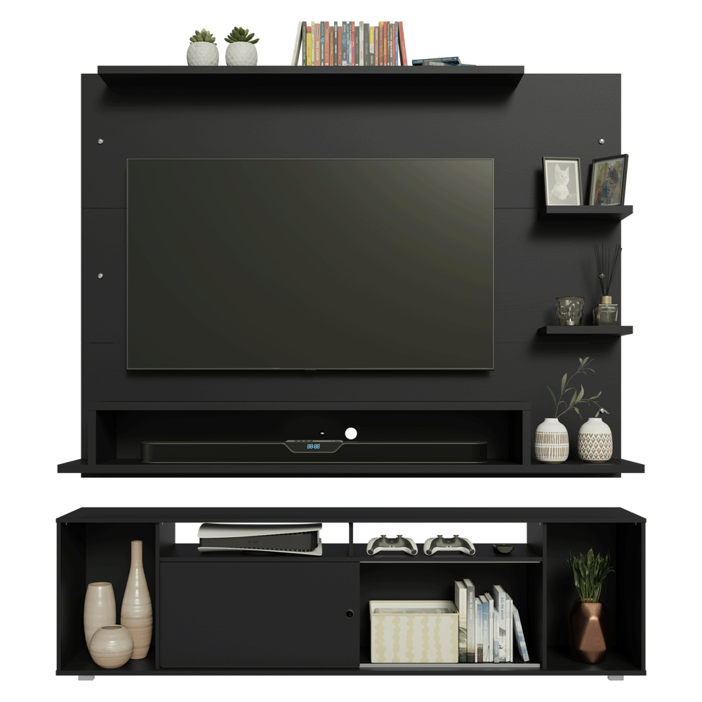Rack con Panel para TV hasta 60 Pulgadas 180 cm Negro Cancun Madesa