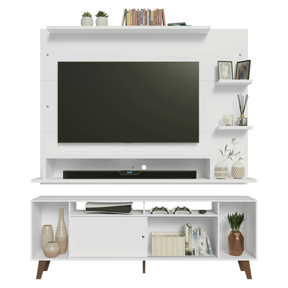 Rack con Panel para TV hasta 60 Pulgadas 180 cm con Patas Blanco/Marrón Cancun Madesa