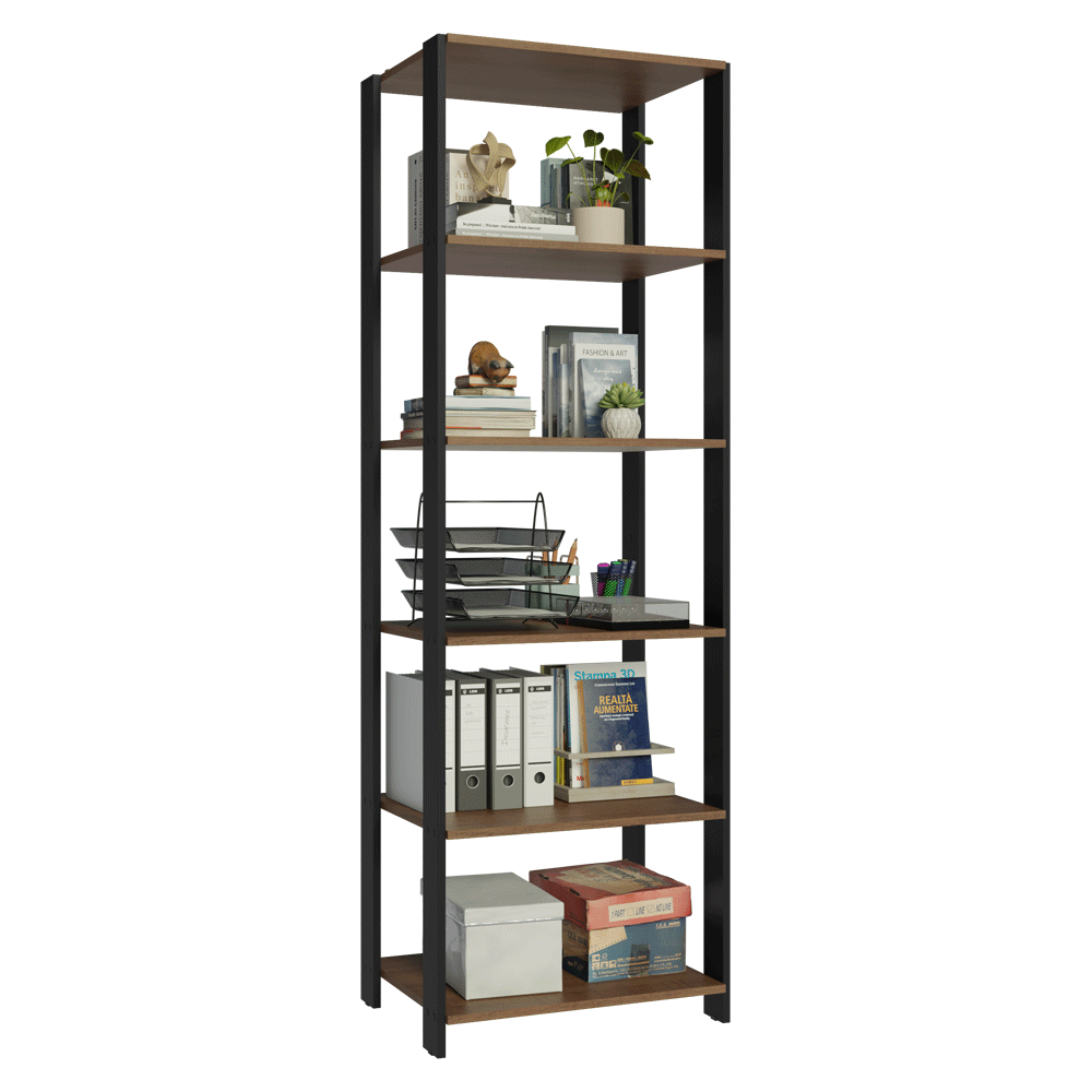 Mueble/Estante de Oficina Multiusos, 59 cm, 5 Estantes, Marrón/Negro