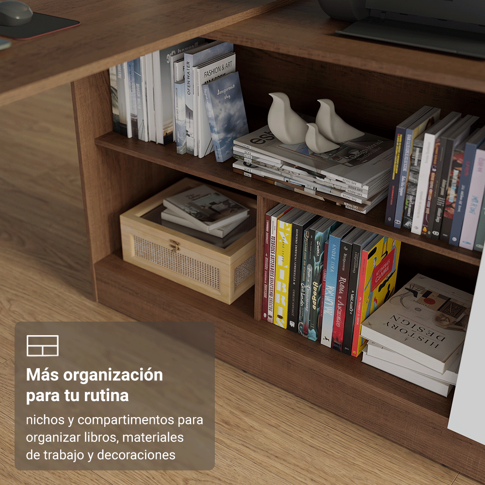 Escritorio Esquinero Gamer 300 cm Marrón/Blanco Roma Madesa