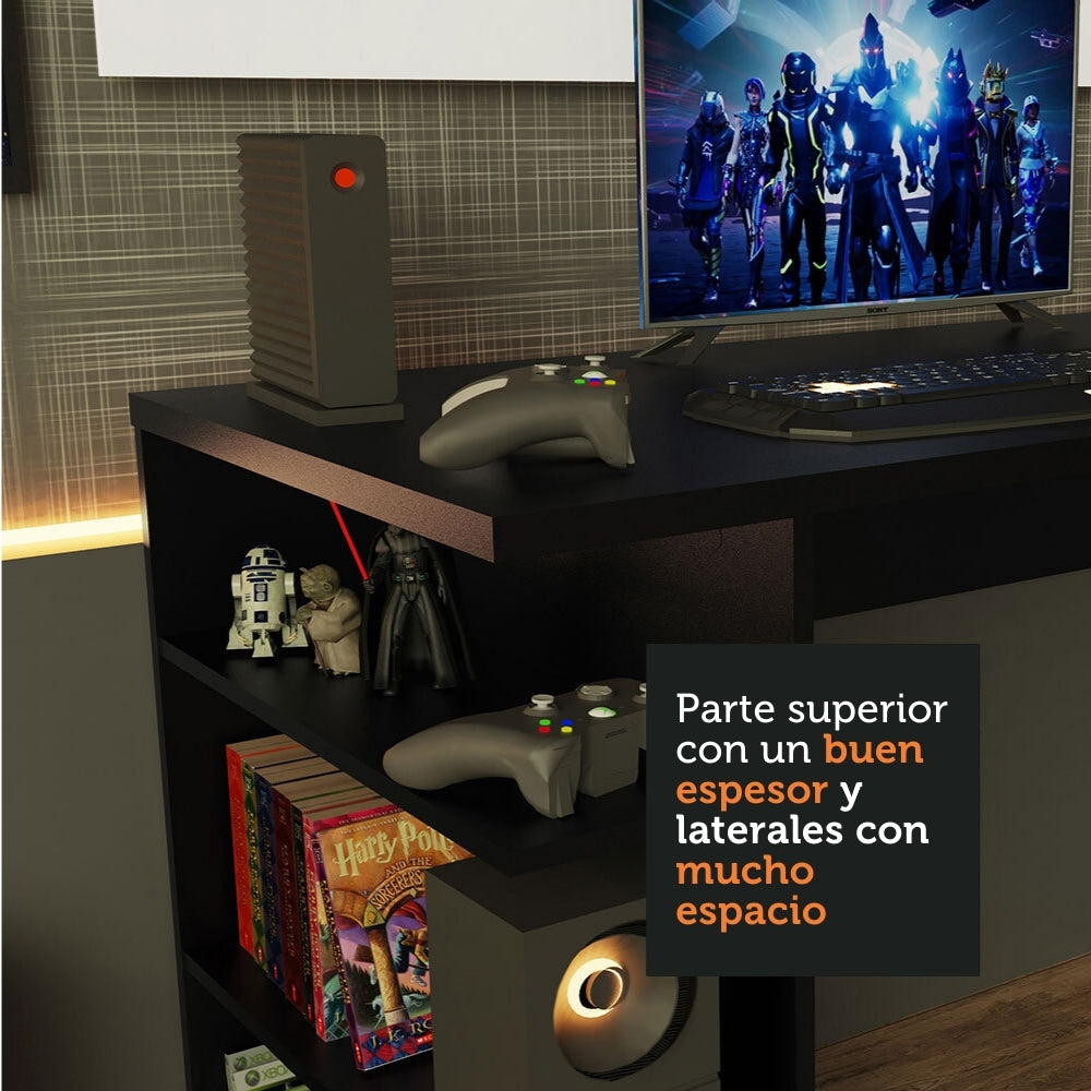 Escritorio Gamer Madesa 9409 e Panel para TV hasta 50 Pulgadas Negro/Blanco