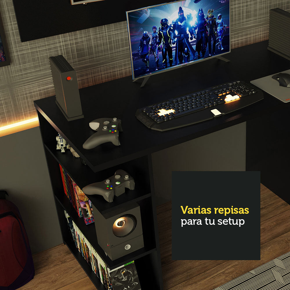 Escritorio Gamer Madesa 9409 con Panel para TV hasta 50 Pulgadas Negro
