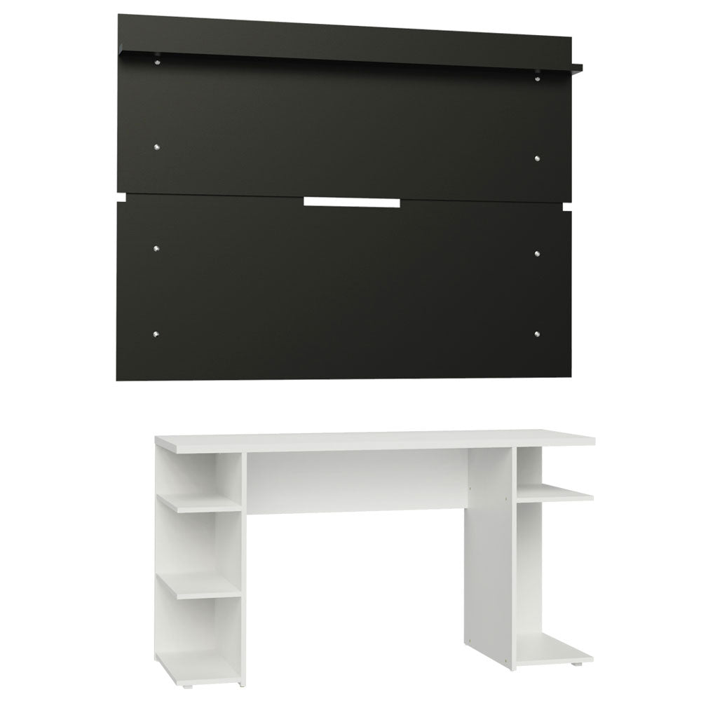 Escritorio Gamer Madesa 9409 con Panel para TV hasta 65 Pulgadas Blanco/Negro