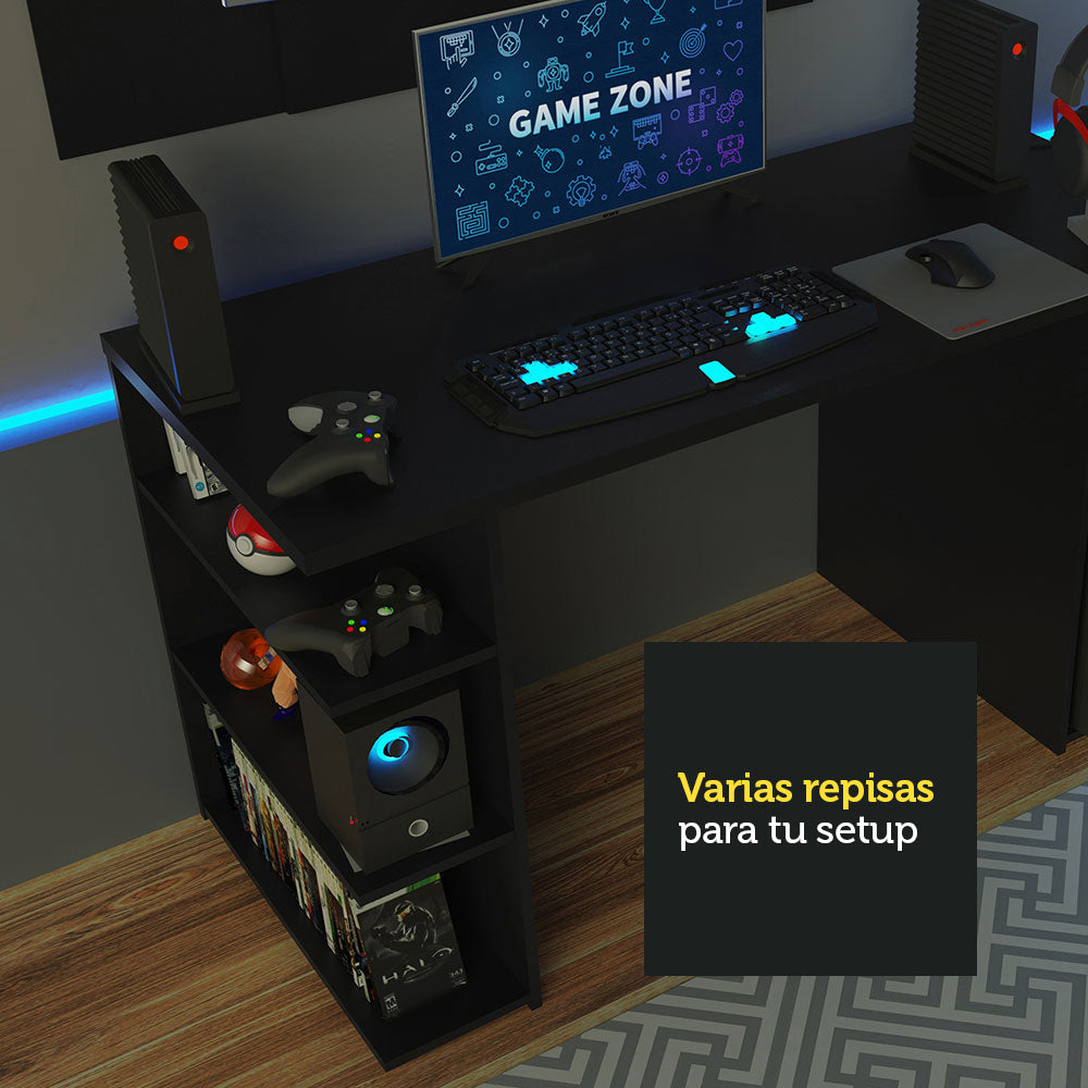 Escritorio Gamer Madesa 9409 con Panel para TV hasta 58 Pulgadas Negro