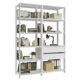 Estantería multiusos para oficina, 129 cm, 9 estantes, 2 cajones, color Blanco