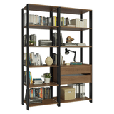 Mueble/Estante de Oficina Multiusos, 129 cm, 9 Estantes, 2 Cajones, Marrón/Negro