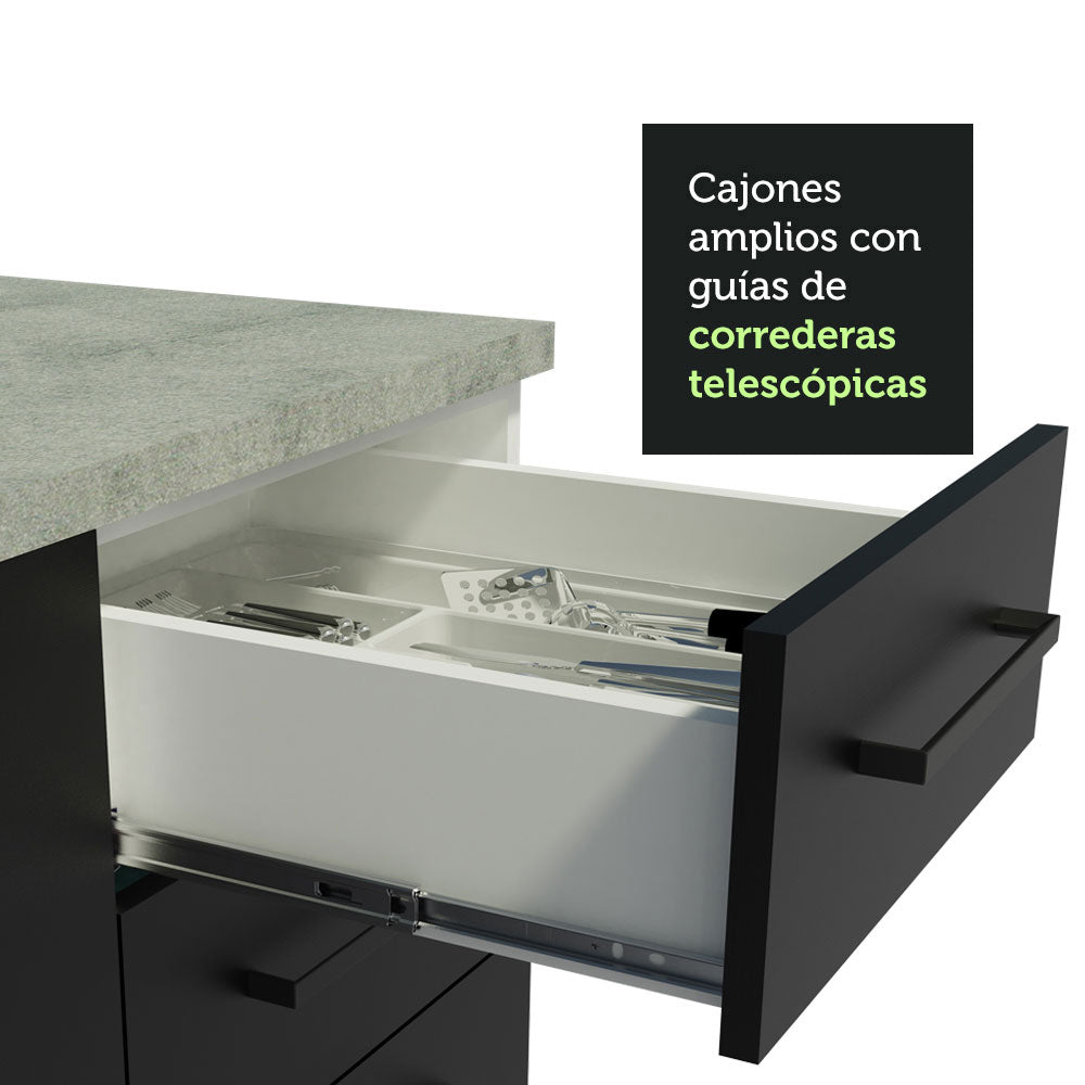 Kit con 2 Bajo mesada e 2 Alacena Multiuso 200cm Blanco/Negro Agata Madesa