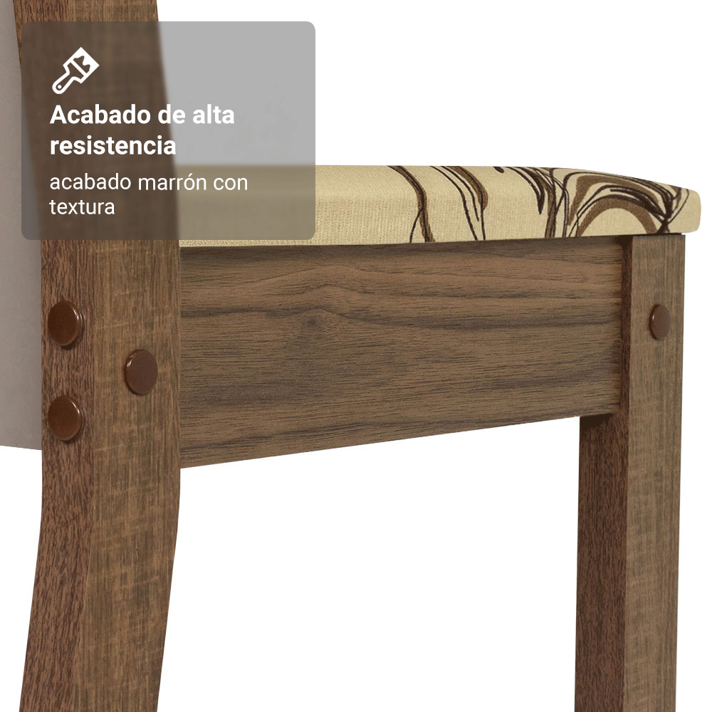 Juego de Comedor Madesa Nanda Mesa Tapa Vidrio Redondo 4 Sillas Marrón/Crema/Beige Marrón