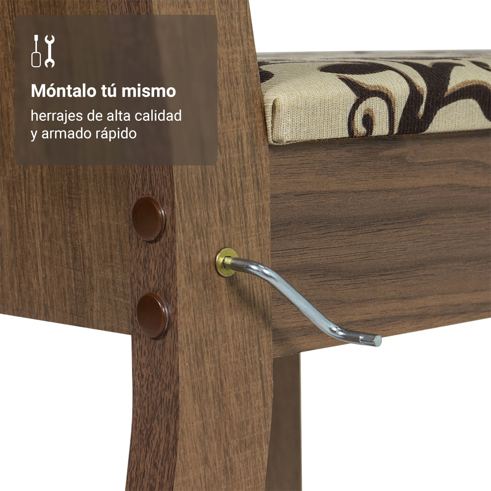 Juego de Comedor Mesa Tapa de Vidrio 4 Sillas Marrón/Crema/Tapizado Beige Marrón Madesa