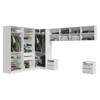 Dormitorio Completo Esquinero Matrimonial 610 cm con Respaldo y Mesa de Luz Blanco Neo Madesa