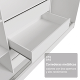 Placard Matrimonial Malta 231 cm 3 Puertas Corredizas 4 Cajones con Patas 100% MDF Blanco Madesa