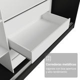 Placard Matrimonial Malta 231 cm 3 Puertas Corredizas con 1 Espejo 4 Cajones con Patas 100% MDF Negro Madesa