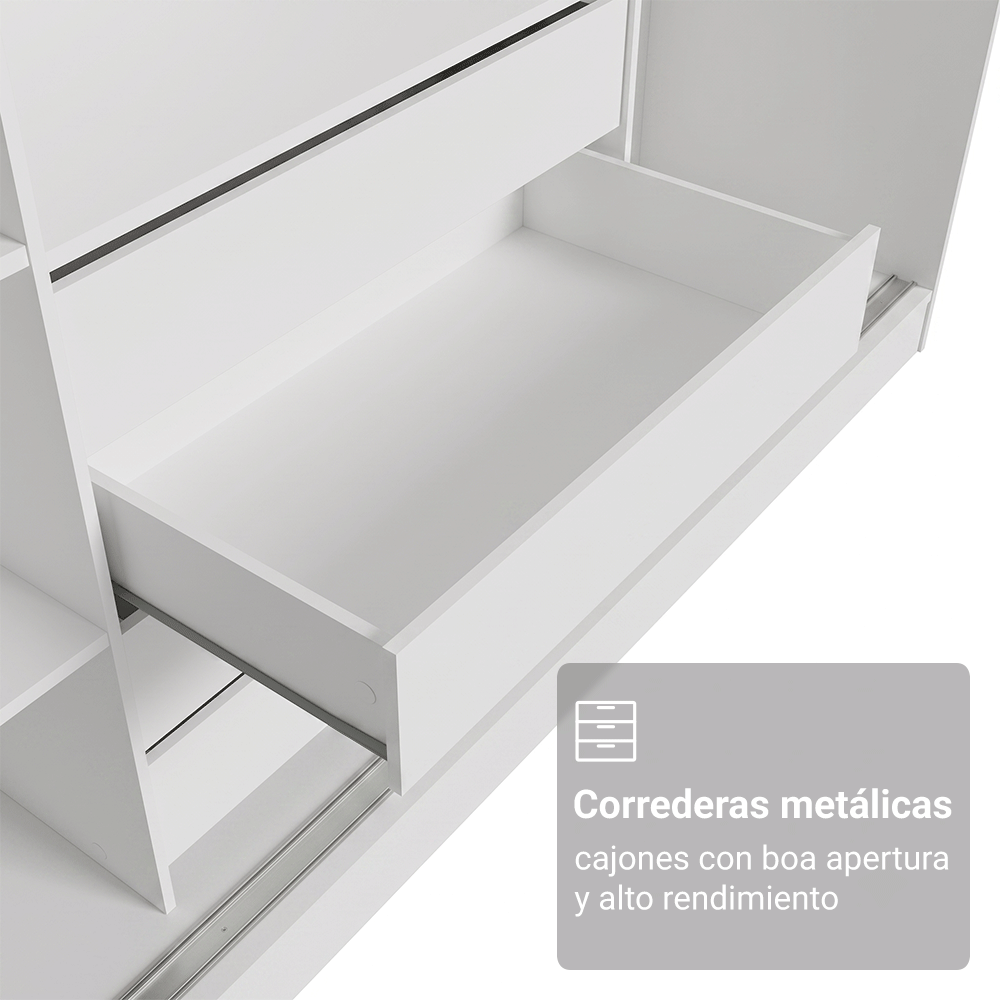 Placard Matrimonial Malta 231 cm 3 Puertas Corredizas 4 Cajones con Patas 100% MDF Blanco/Marrón Madesa