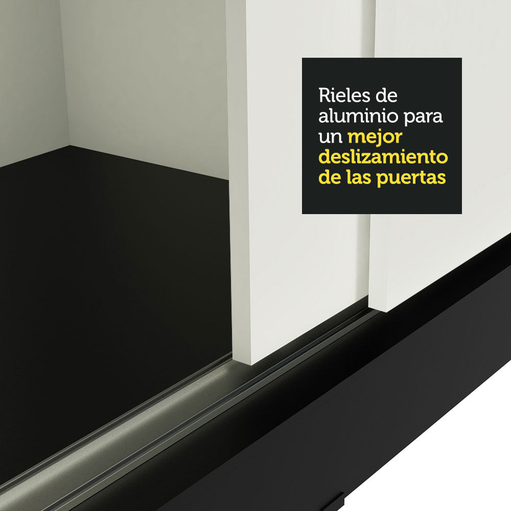 Placard Ropero Casal Madesa Istambul 3 Puertas Corredizas con Espejos 3 Cajones Negro/Blanco