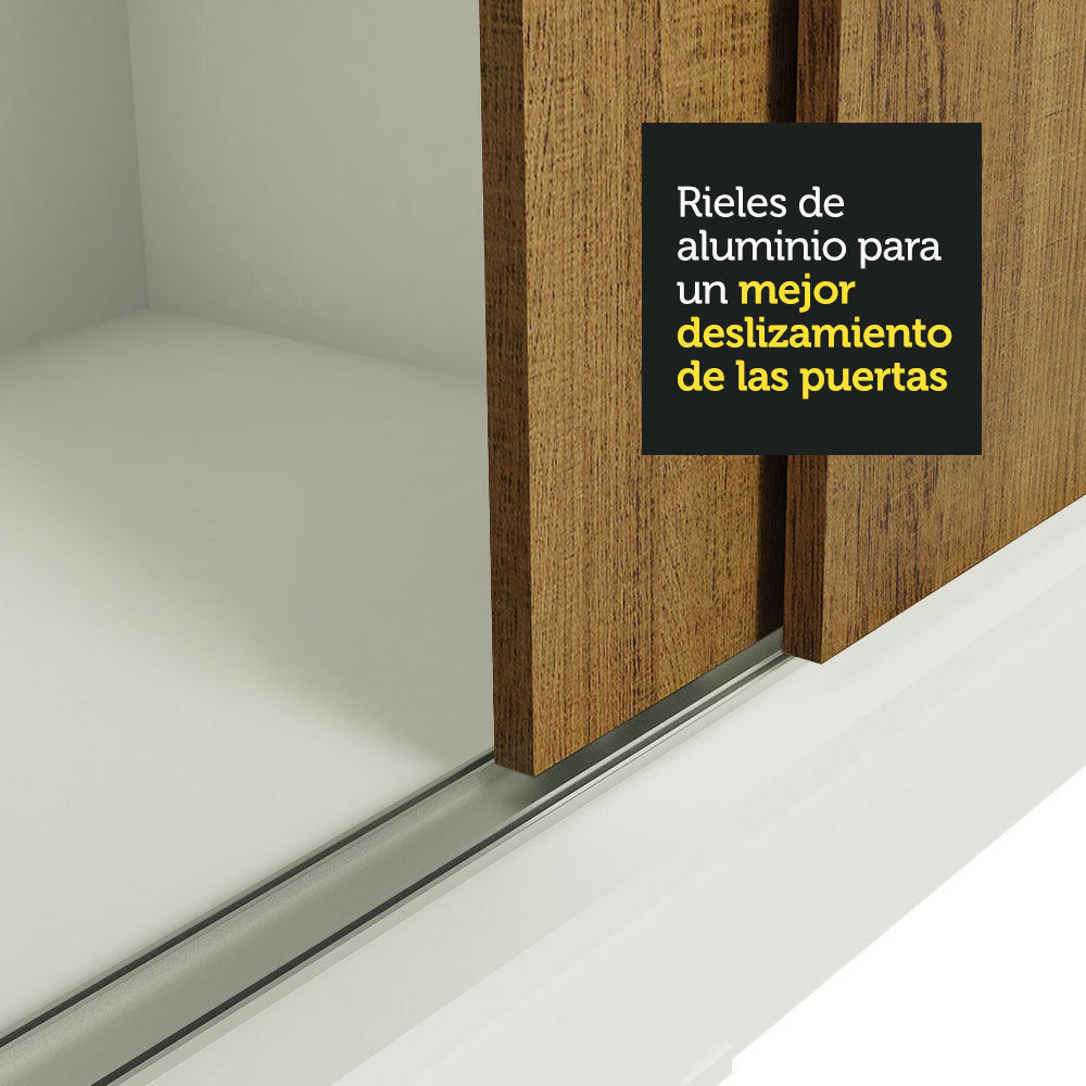 Placard Ropero Casal Madesa Istambul 3 Puertas Corredizas de Espejo 3 Cajones Blanco/Marrón
