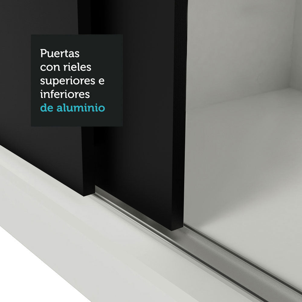 Placard 2 Puertas Corredizas con Espejo 2 Cajones Blanco/Negro Vivare