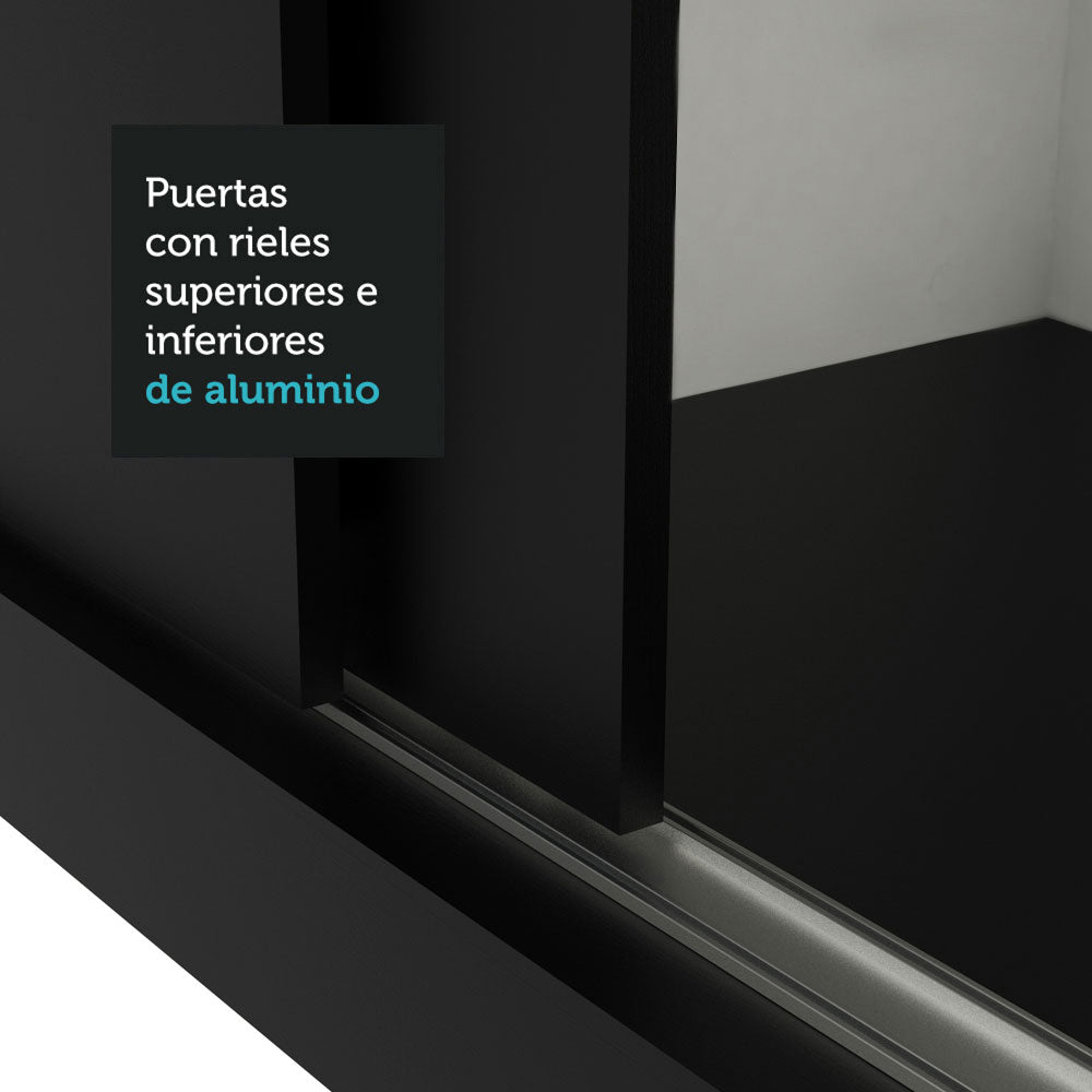 Placard individual 2 Puertas corredizas con Espejo Negro Milano Madesa