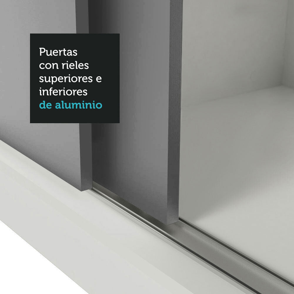 Placard Soltero 2 Puertas Corredizas 4 Cajones Blanco/Gris Vivare Plus