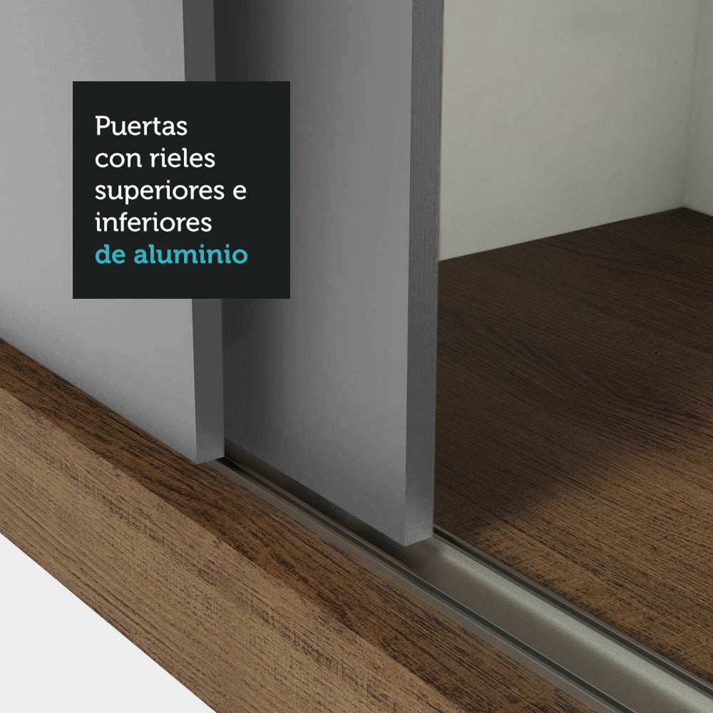 Placard Soltero 2 Puertas Corredizas 4 Cajones Marrón/Gris Vivare Plus