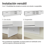 Rack Flotante para TV hasta 80 Pulgadas 218 cm 2 Puertas Blanco Agata Madesa