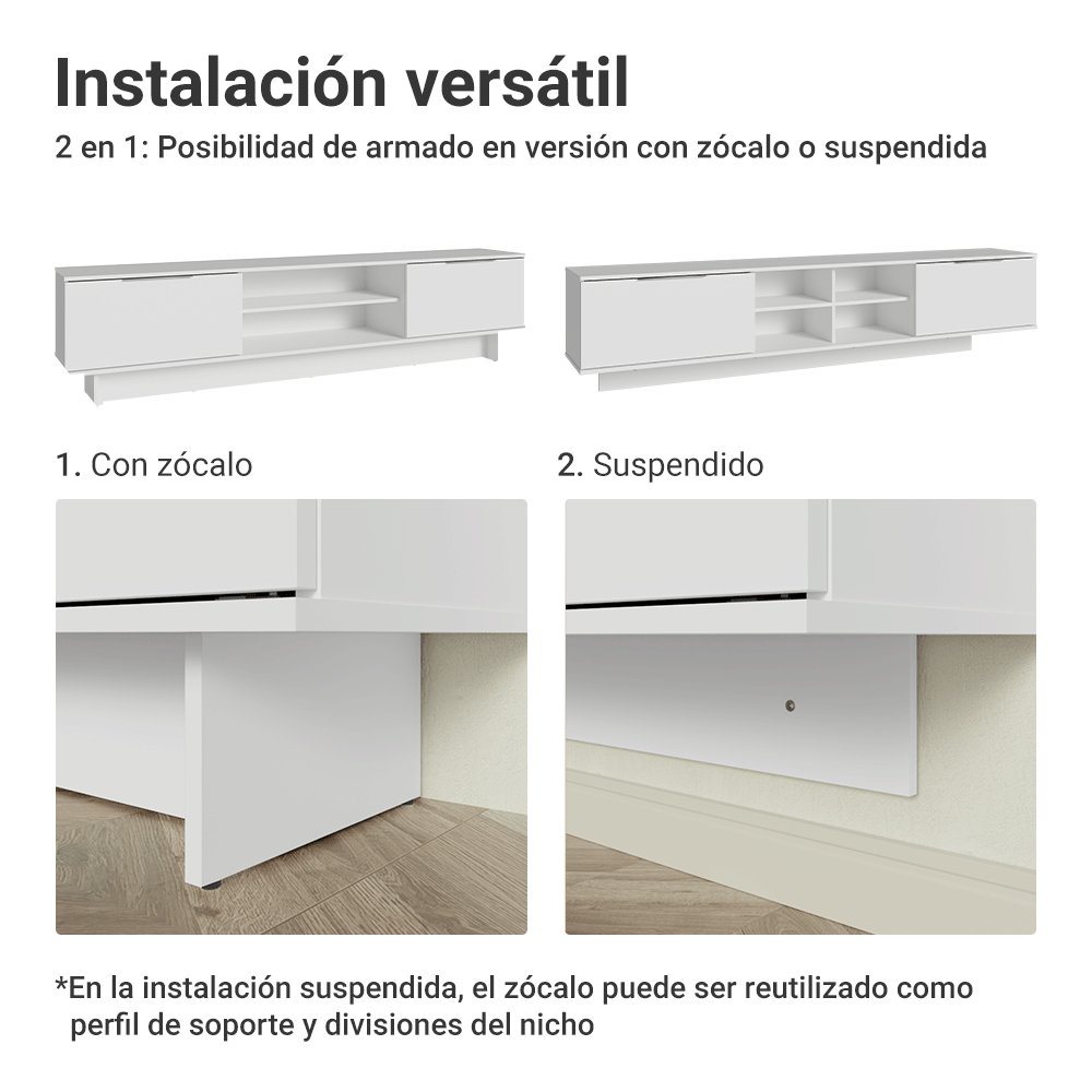 Rack Flotante para TV hasta 80 Pulgadas 218 cm 2 Puertas Blanco Stella Madesa