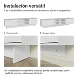 Rack Flotante para TV hasta 80 Pulgadas 218 cm 2 Puertas Blanco Stella Madesa