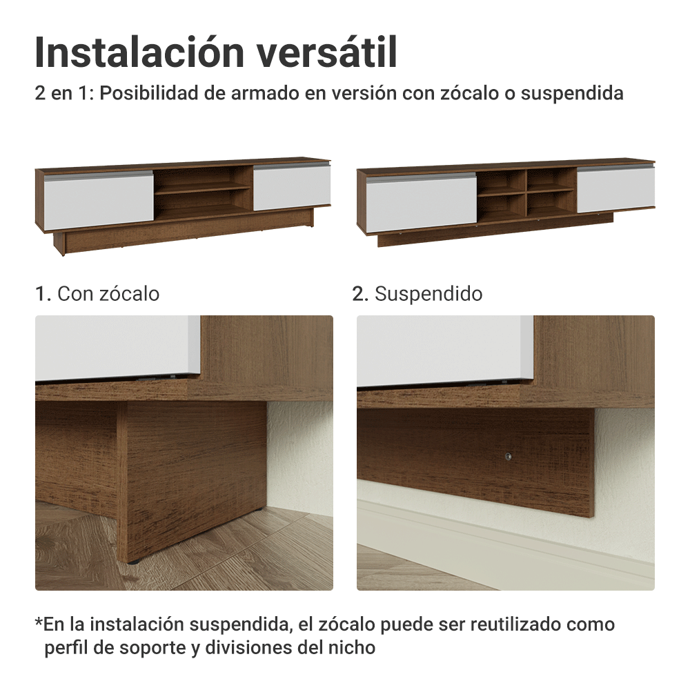 Rack para TV hasta 80 Pulgadas 218 cm 2 Puertas Marrón/Blanco Glamy Madesa
