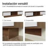 Rack para TV hasta 80 Pulgadas 218 cm 2 Puertas Marrón/Blanco Glamy Madesa