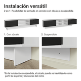 Rack Flotante para TV hasta 80 Pulgadas 218 cm 2 Puertas Blanco/Negro Agata Madesa