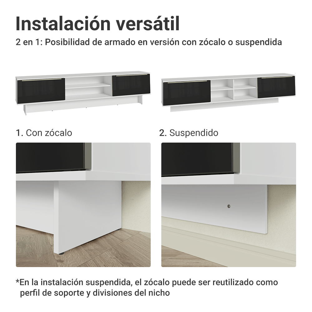Rack para TV hasta 80 Pulgadas 218 cm 2 Puertas Blanco/Negro Lux Madesa