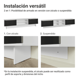 Rack Flotante para TV hasta 80 Pulgadas 218 cm 2 Puertas Blanco/Negro Lux Madesa
