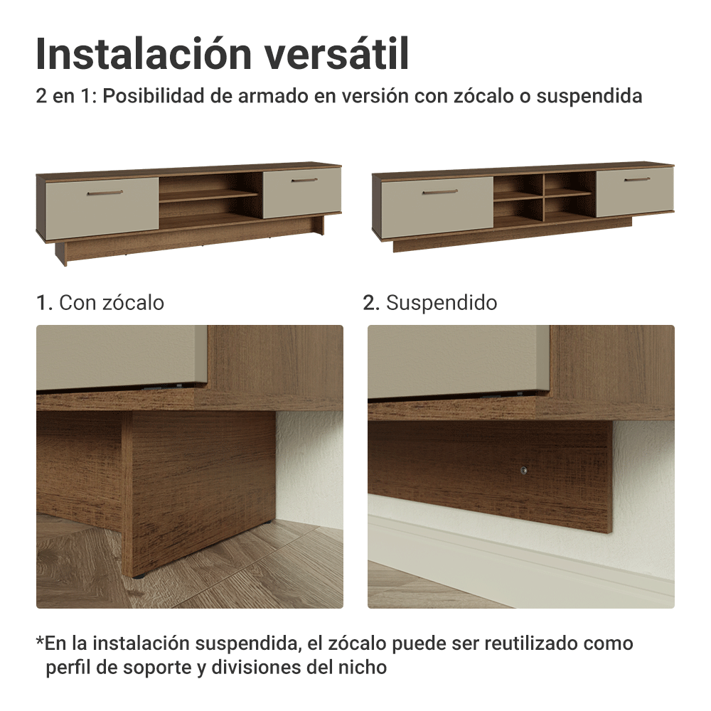 Rack Flotante para TV hasta 80 Pulgadas 218 cm 2 Puertas Marrón/Crema Agata Madesa