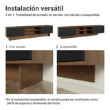 Rack Flotante para TV hasta 80 Pulgadas 218 cm 2 Puertas Marrón/Negro Agata Madesa