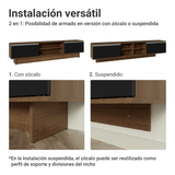 Rack para TV hasta 80 Pulgadas 218 cm 2 Puertas Marrón/Negro Glamy Madesa