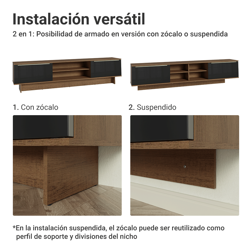 Rack Flotante para TV hasta 80 Pulgadas 218 cm 2 Puertas Marrón/Negro Lux Madesa