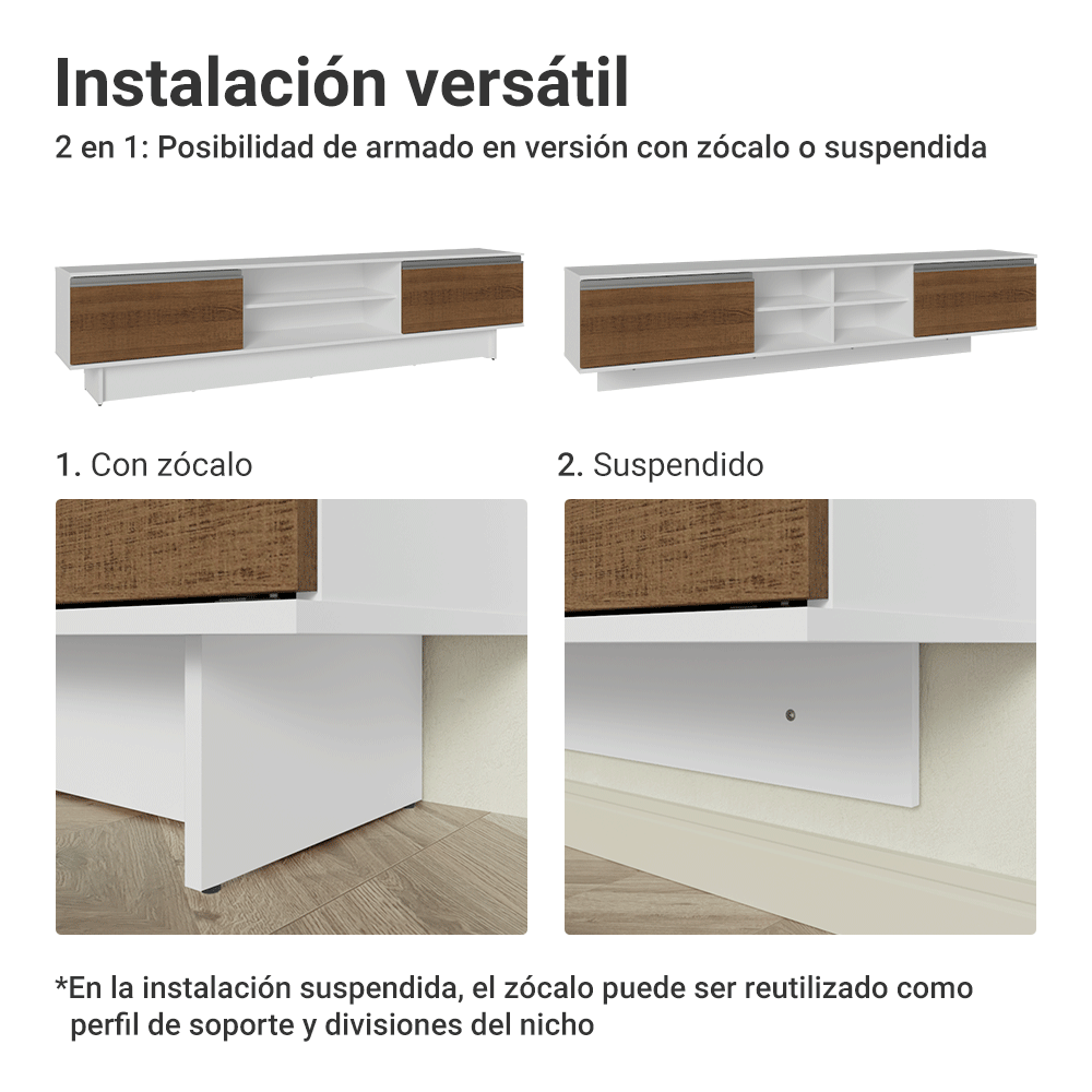 Rack para TV hasta 80 Pulgadas 218 cm 2 Puertas Blanco/Marrón Glamy Madesa