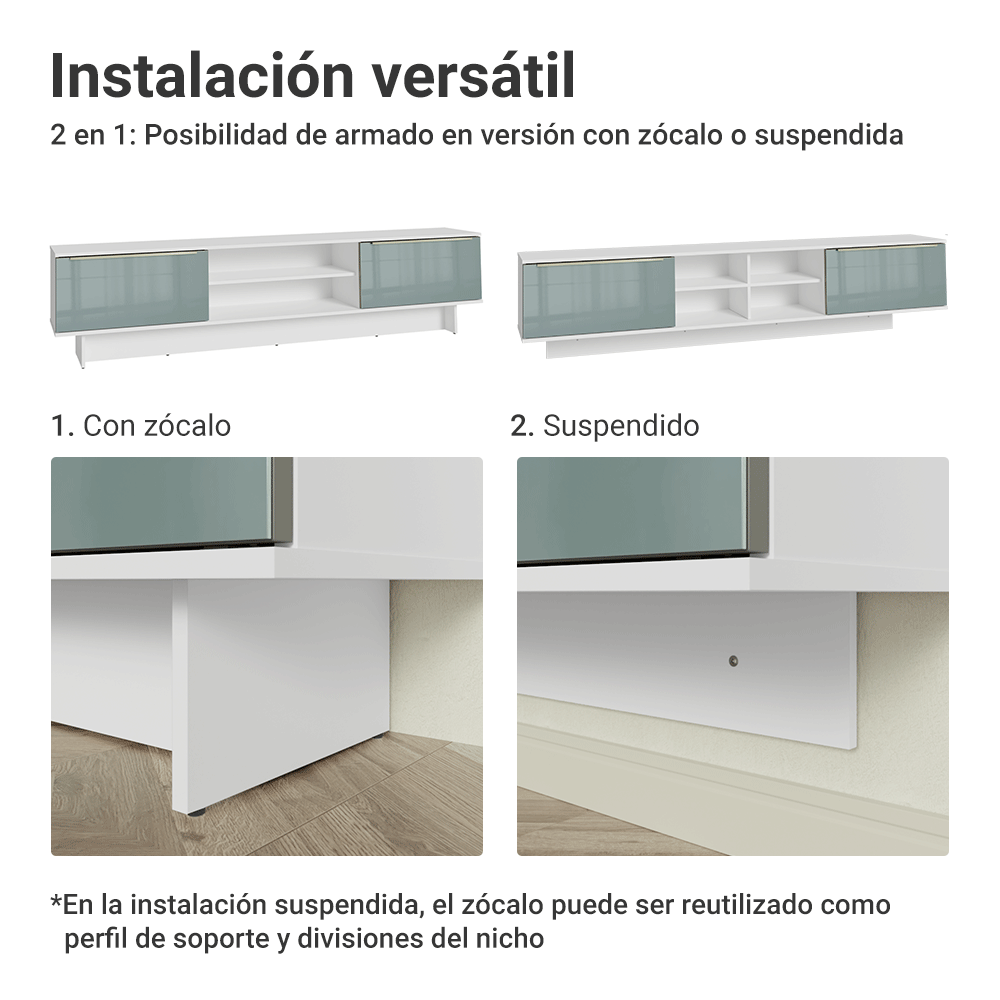 Rack para TV hasta 80 Pulgadas 218 cm 2 Puertas Blanco/Gris Lux Madesa