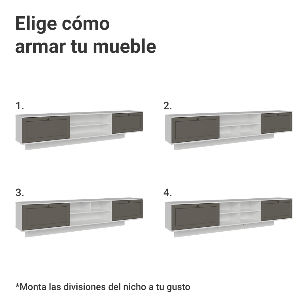 Rack Flotante para TV hasta 80 Pulgadas 218 cm 2 Puertas Blanco/Gris Vik Madesa