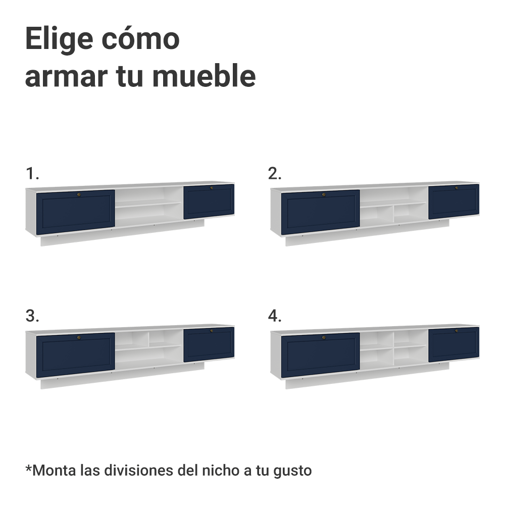 Rack Flotante para TV hasta 80 Pulgadas 218 cm 2 Puertas Blanco/Azul Vik Madesa