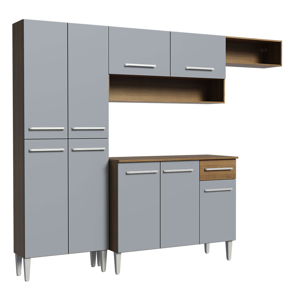 Combo completo de Cocina 229 cm Marrón/Gris Emilly Madesa