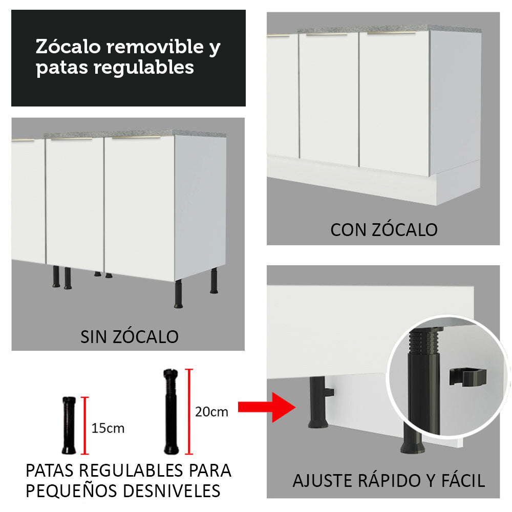 Bajo Mesada 120 cm x 60 cm, Sin cajones 2 Puertas Lux Blanco/Blanco