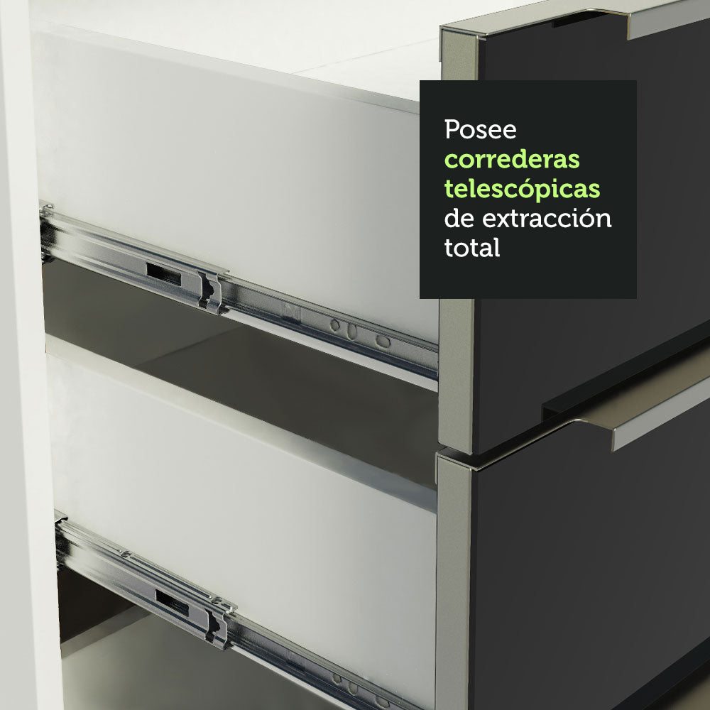 Bajo Mesada para Bacha 120 cm 2 Puertas 3 Cajones (Con Mesada) Lux Blanco/Negro
