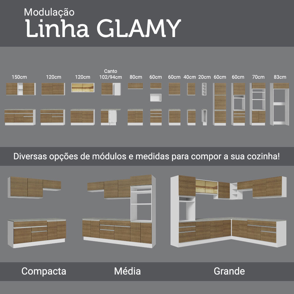 Bajo Mesada Cocina 120 x 60 cm 2 Puertas e 3 Cajones (Con Mesada) Blanco/Marrón Glamy Madesa