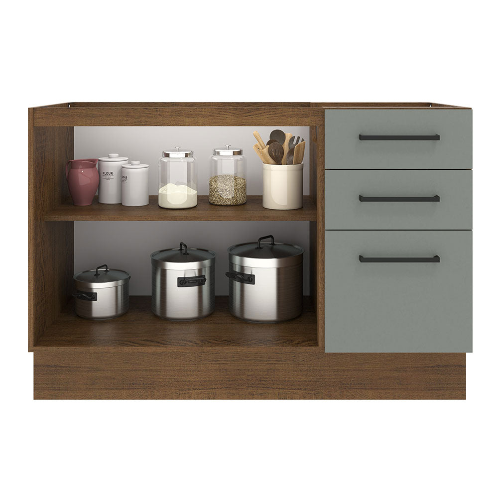 Bajo Mesada Cocina 120 cm x 60 cm, 3 Cajones 2 Puertas Agata Marrón/Gris
