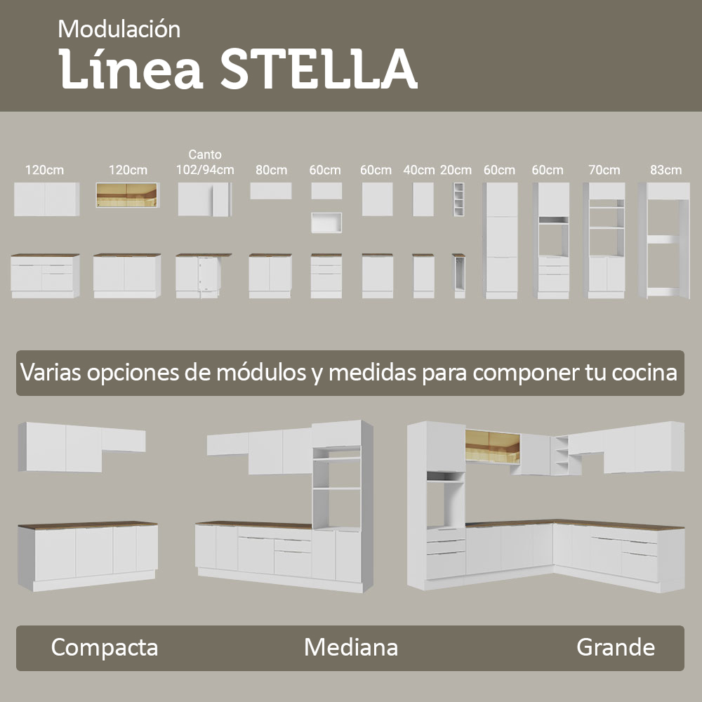 Bajo Mesada 50 x 60cm 1 Puerta (con mesada) Blanco/Marrón Stella