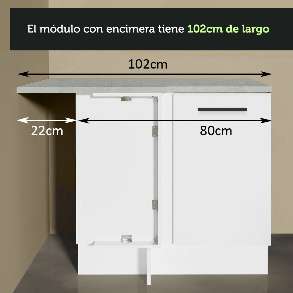 Bajo Mesada Esquinera 102cm x 64 cm (Con Mesada) Agata Blanco