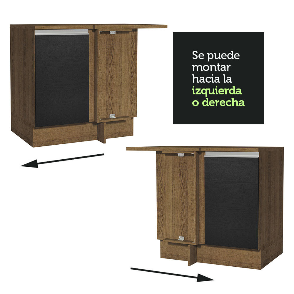 Bajo Mesada Esquinero 102 cm x 64 cm  (Con Mesada) Glamy Marrón/Negro